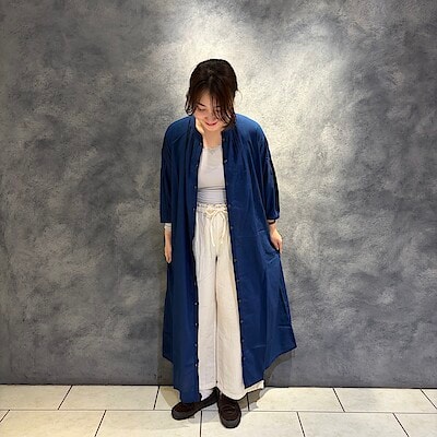婦人 綿ピンタック インディゴ染め七分袖ワンピース | 無印良品